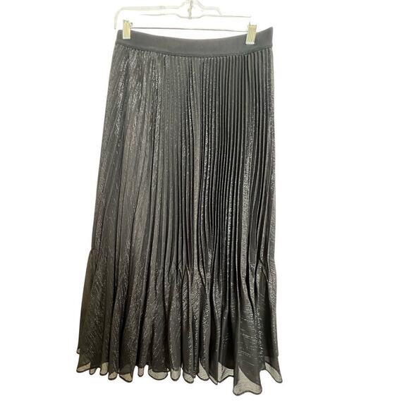Halogen Metallic Sparkle Release Pleated Black Midi Skirt Women's S NYE Glam - Picture 3 of 11